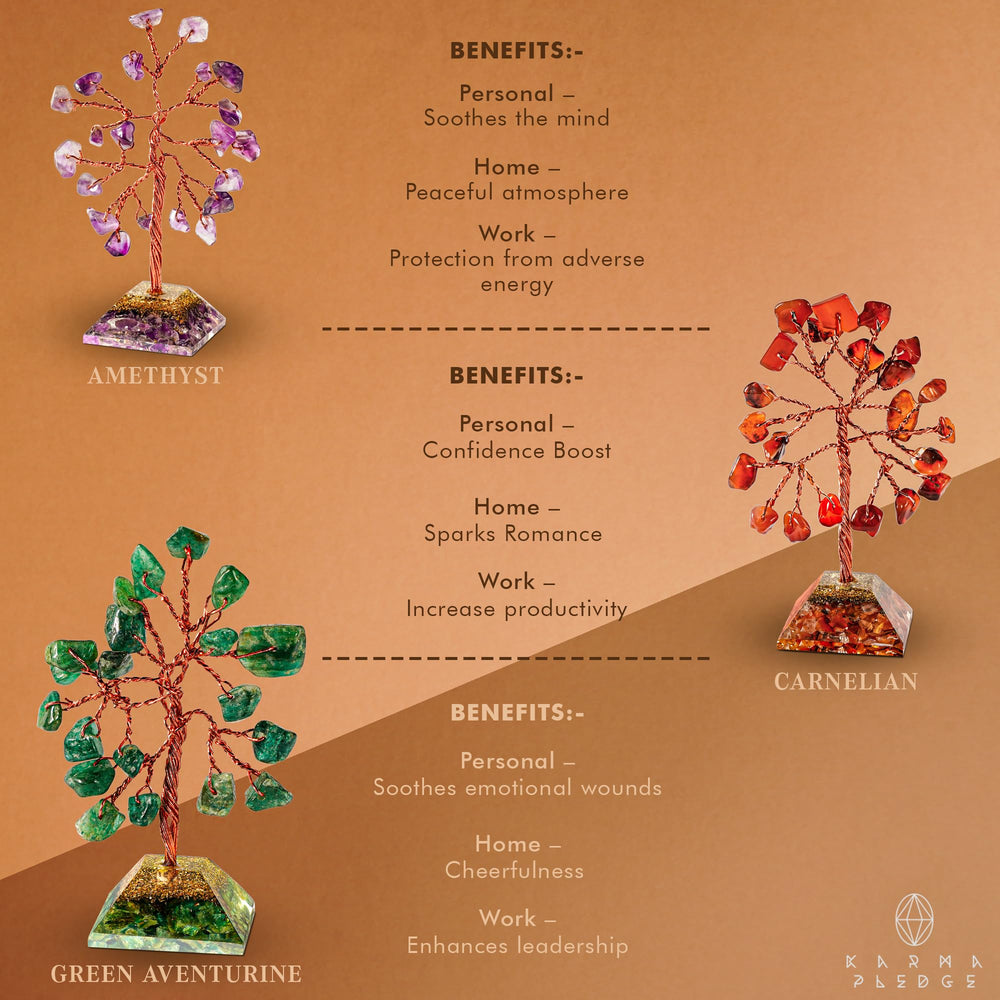 KARMAPLEDGE crystal tree of life heart chakra with green aventurine for optimism at home