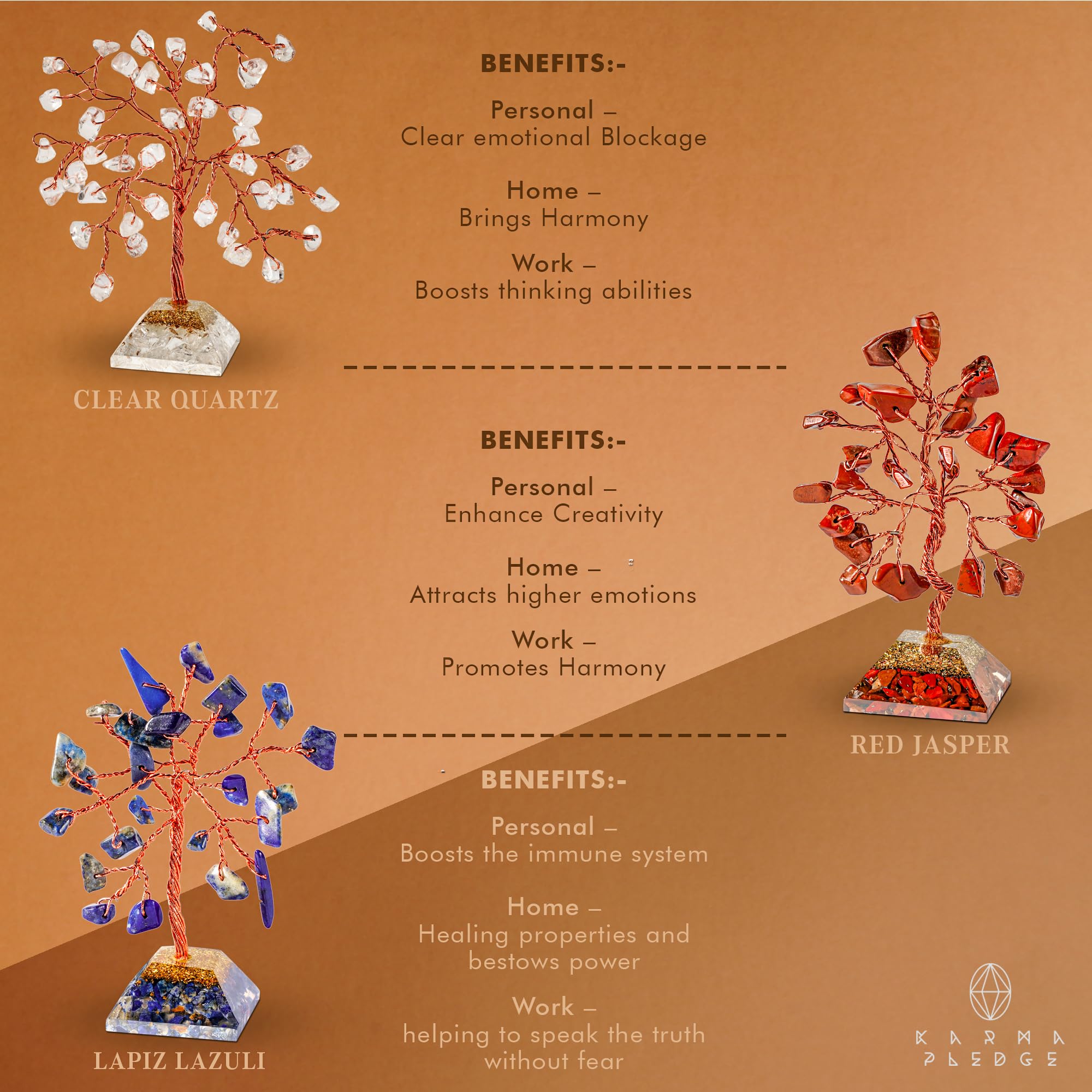 KARMAPLEDGE crystal tree of life third eye stones amethyst for intuition focus