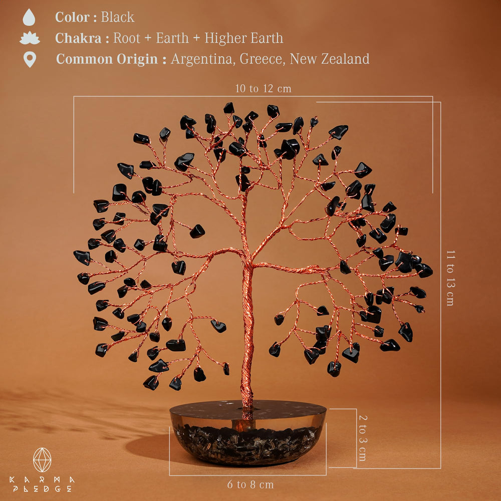 KARMAPLEDGE Crystal Tree on a tidy desk enhances decor and ambiance