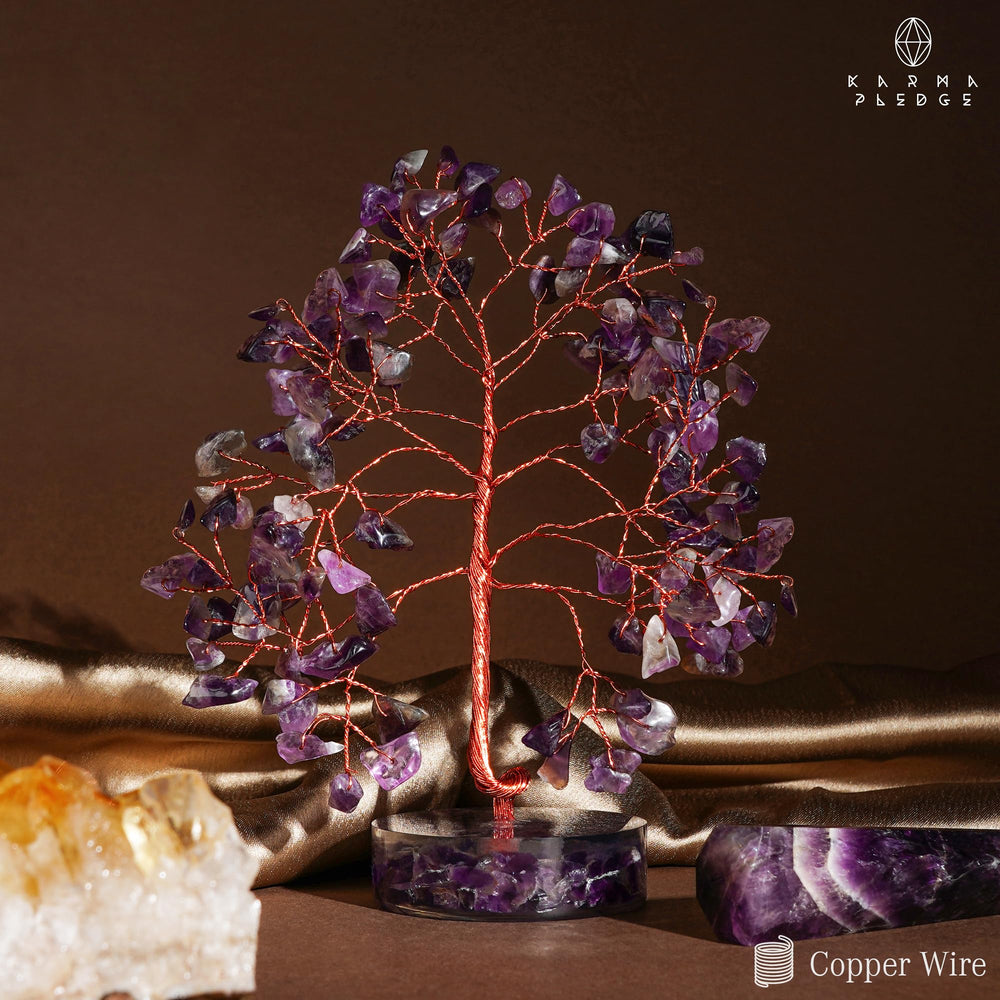 KARMAPLEDGE Crystal Tree base anchors grounding vibes with orgone-inspired design.