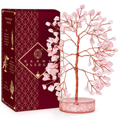 KARMAPLEDGE Crystal Tree with rose quartz closeup shows balanced energy for home
