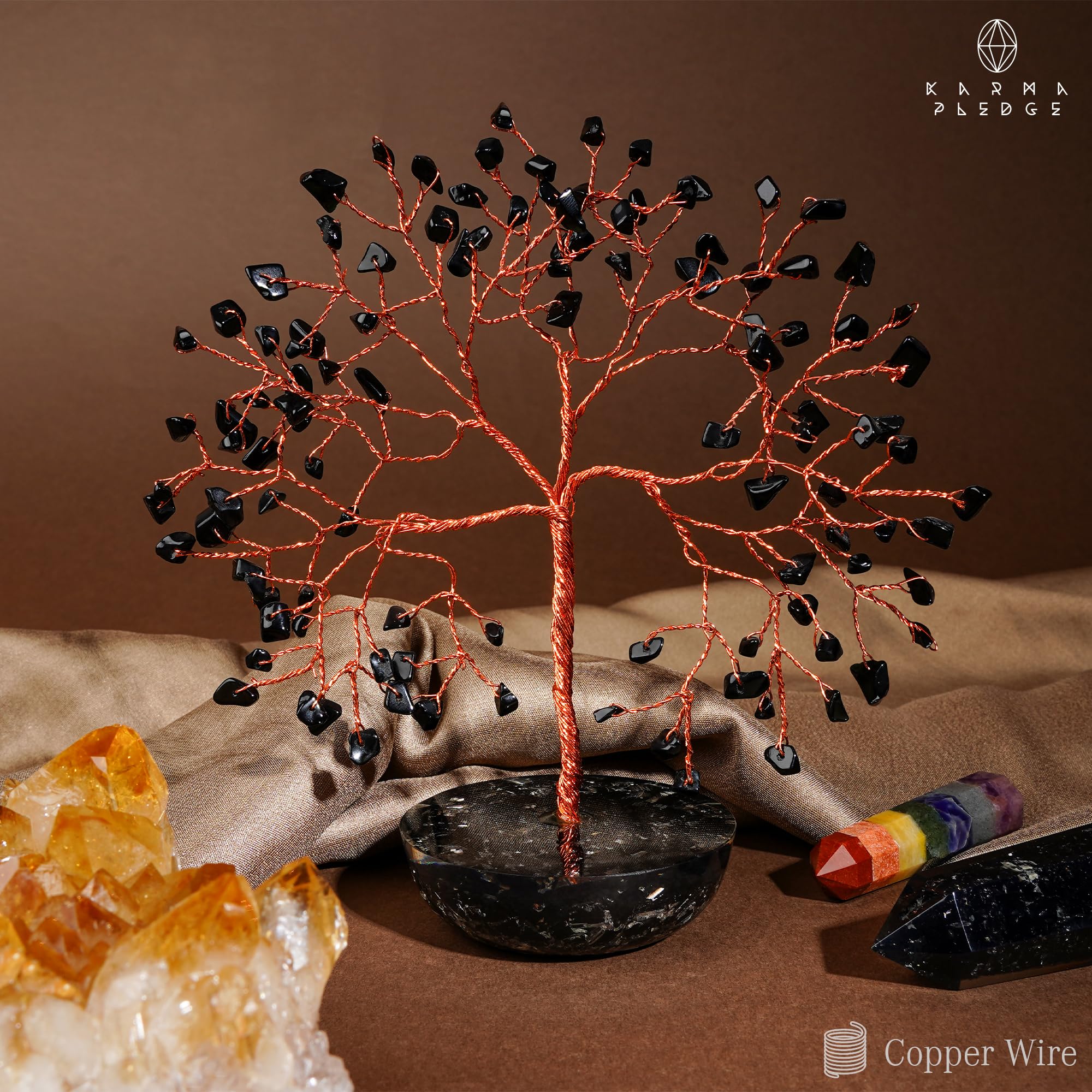 KARMAPLEDGE Crystal Tree glows softly in warm light for calm atmosphere
