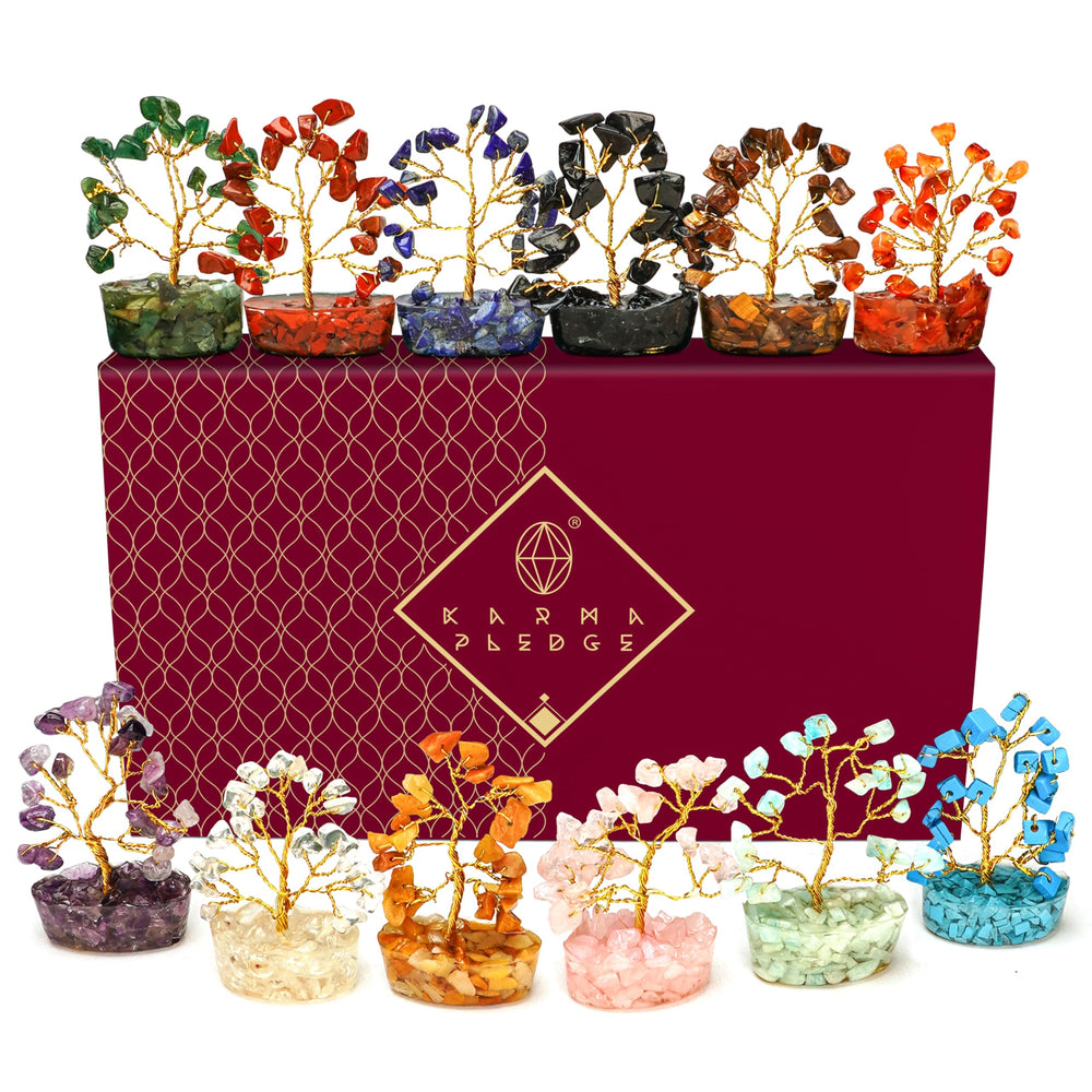 KARMAPLEDGE Healing Crystal Tree set of 12 decorative mini trees for uplifting room energy