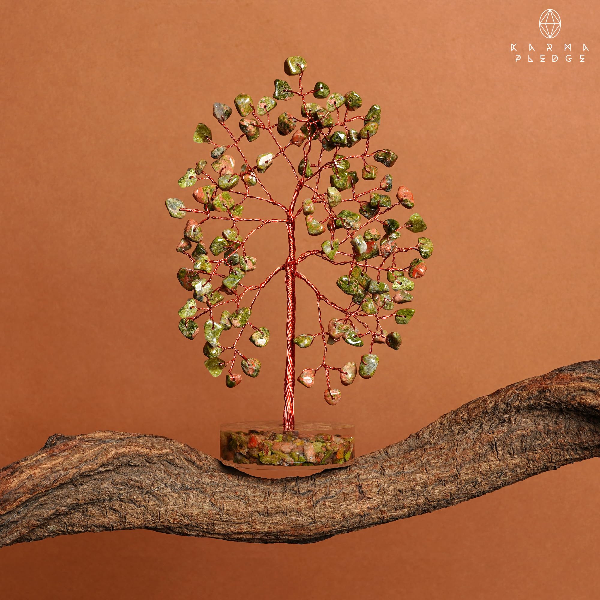 KARMAPLEDGE India-made crystal tree, handcrafted with natural stones and subtle variations.