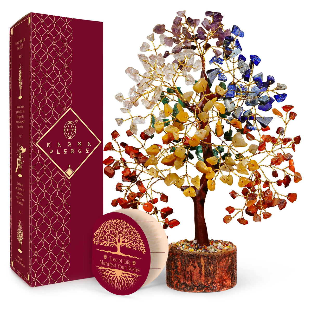 KARMAPLEDGE seven chakra crystal tree full view promotes balanced energy in a room