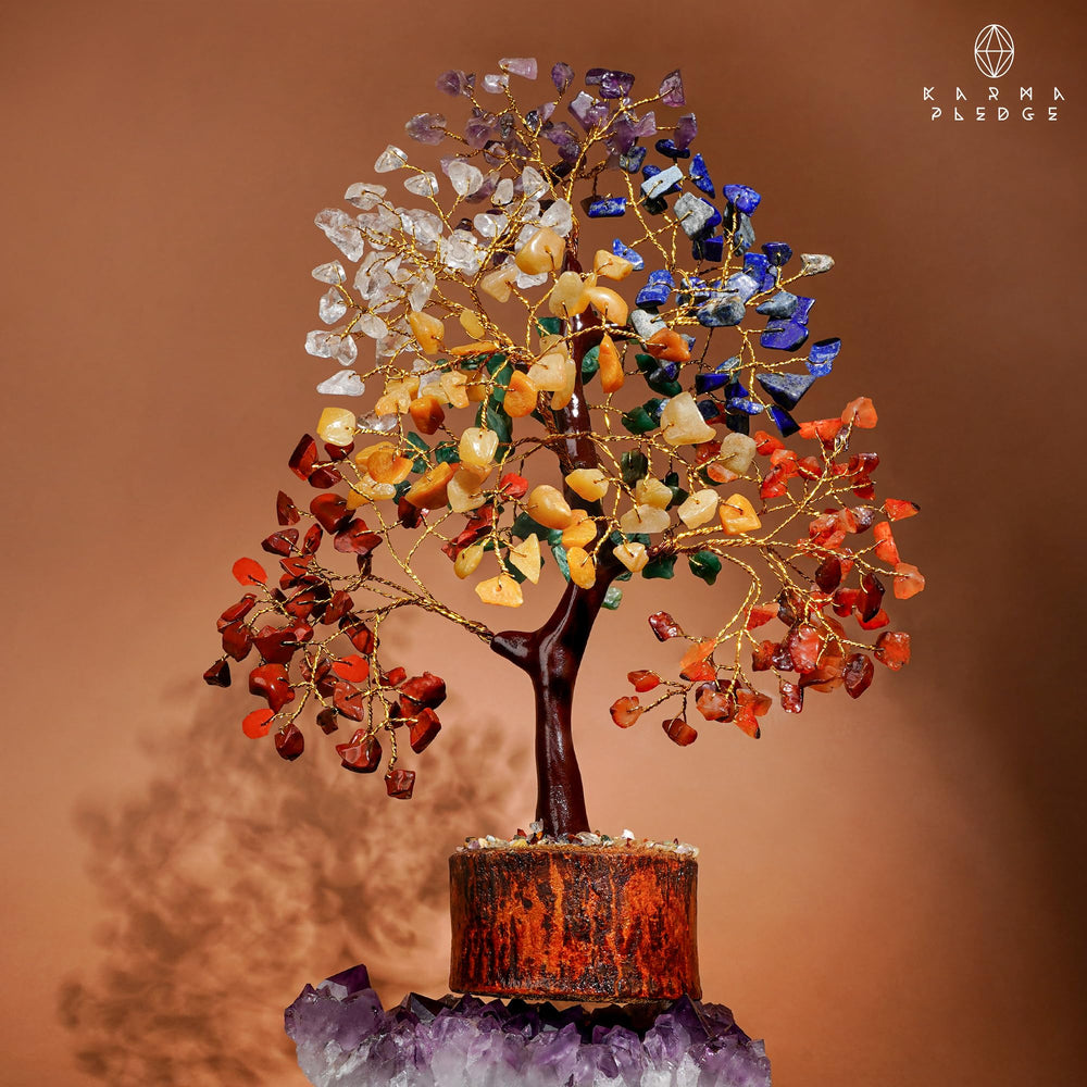 KARMAPLEDGE handmade in India tag on artisan crystal tree