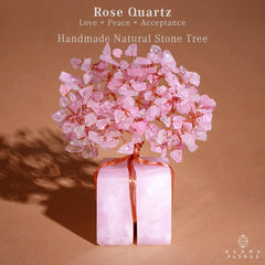 KARMAPLEDGE Rose Quartz Crystal Tree branch-detail showcases copper-wire artistry