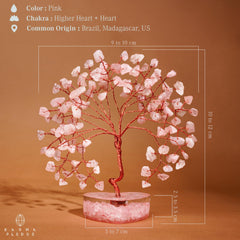 KARMAPLEDGE Rose Quartz Tree with copper wire branches adds natural charm.