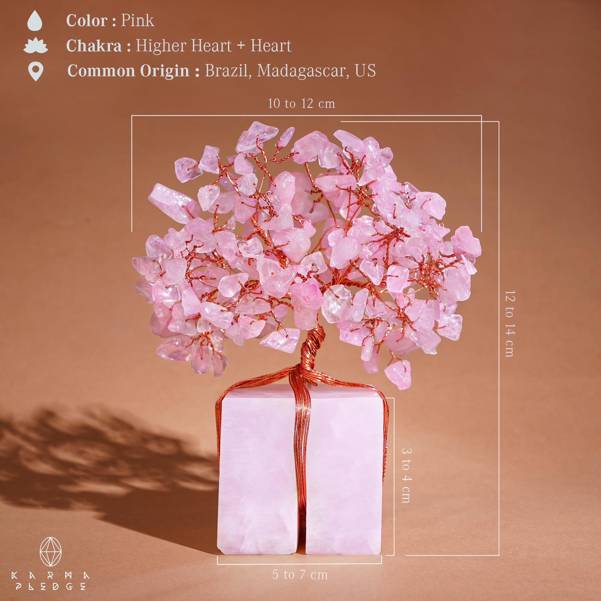 KARMAPLEDGE Rose Quartz Crystal Tree desk-display fits living room setting