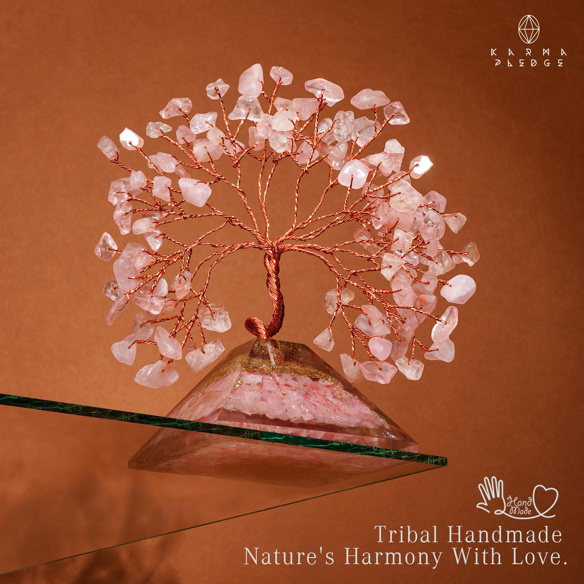 KARMAPLEDGE Rose Quartz Crystal Tree comes in gift-ready packaging for loved ones.