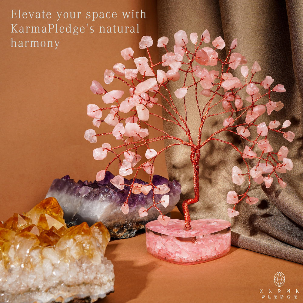KARMAPLEDGE Rose Quartz Crystal Tree office decor accent for desks.