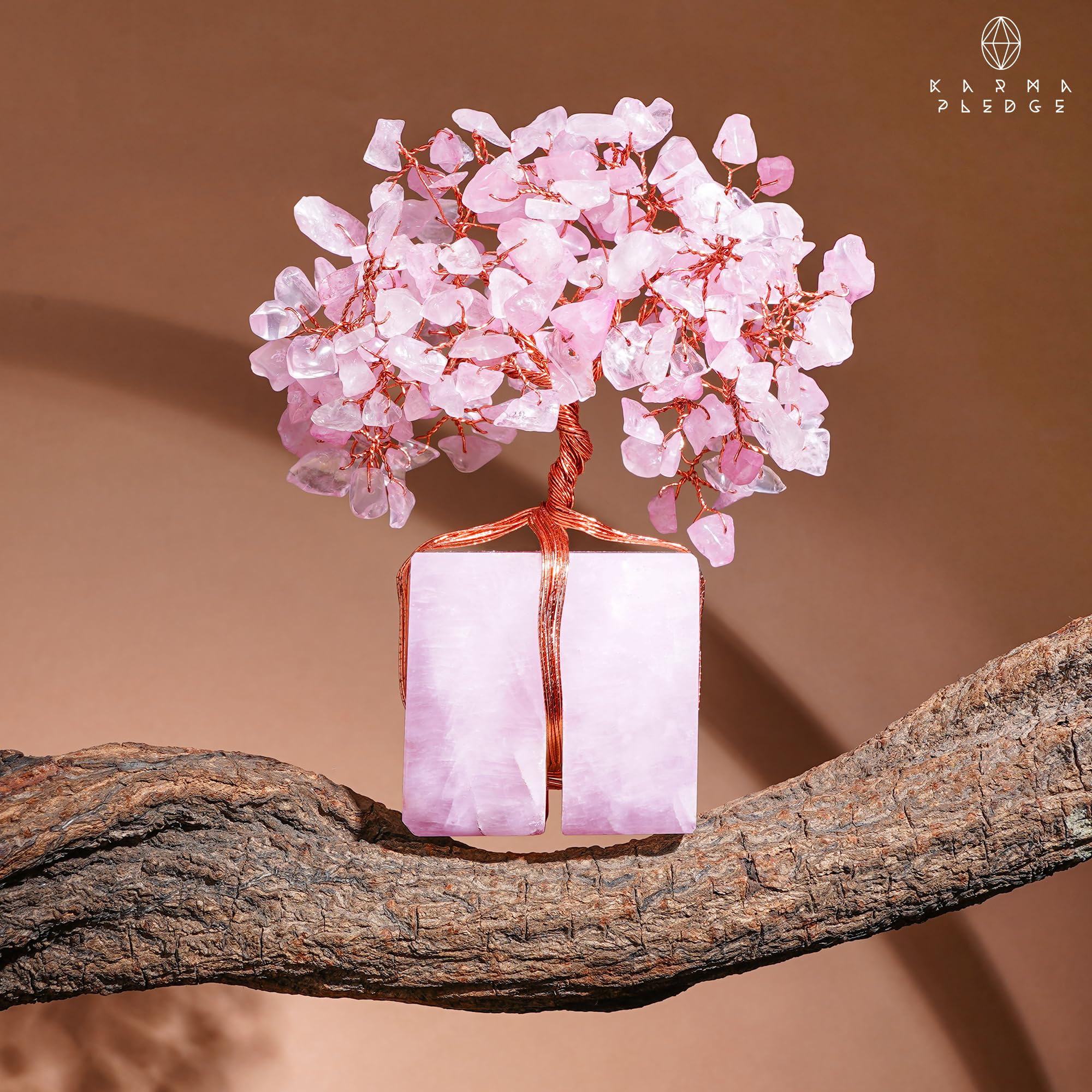 KARMAPLEDGE Rose Quartz Crystal Tree size 10-15 cm display