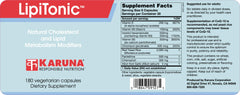 Karuna Lipitonic capsule close-up emphasizing vegetarian formula and lipid metabolism support.