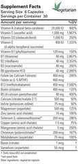 Karuna Maxxum Karuna 3 capsules closeup emphasizes iron-free, multi-vitamin support.