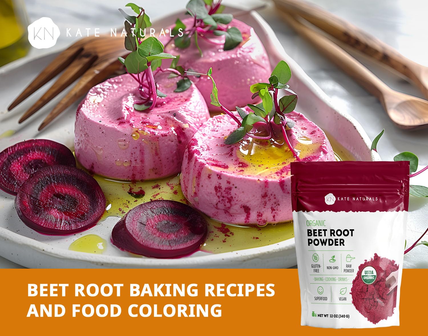 Kate Naturals beet root powder juice enhance—mix into juices for a richer color and flavor