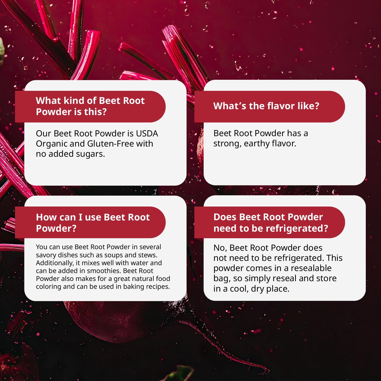 Kate Naturals beet root powder label close-up with organic certification