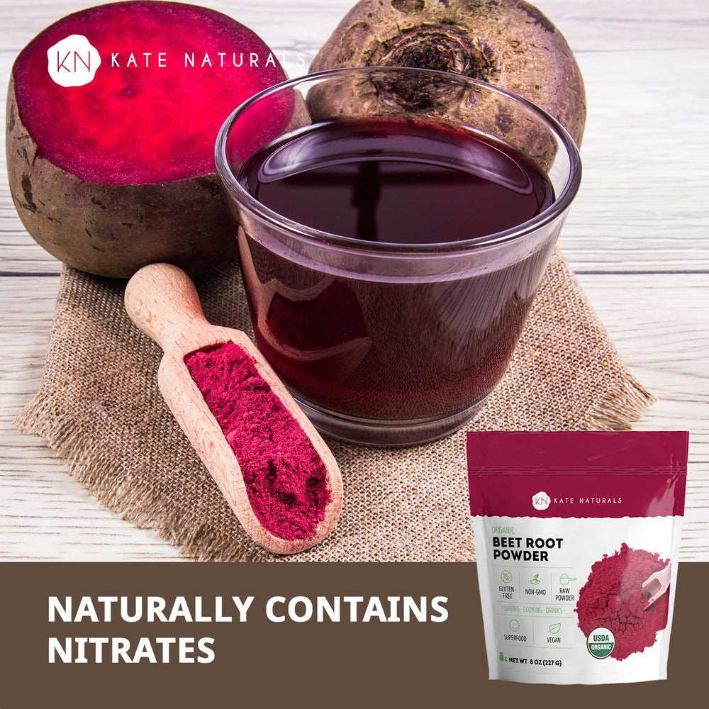 Kate Naturals beet root powder in smoothie glass for daily nourishment