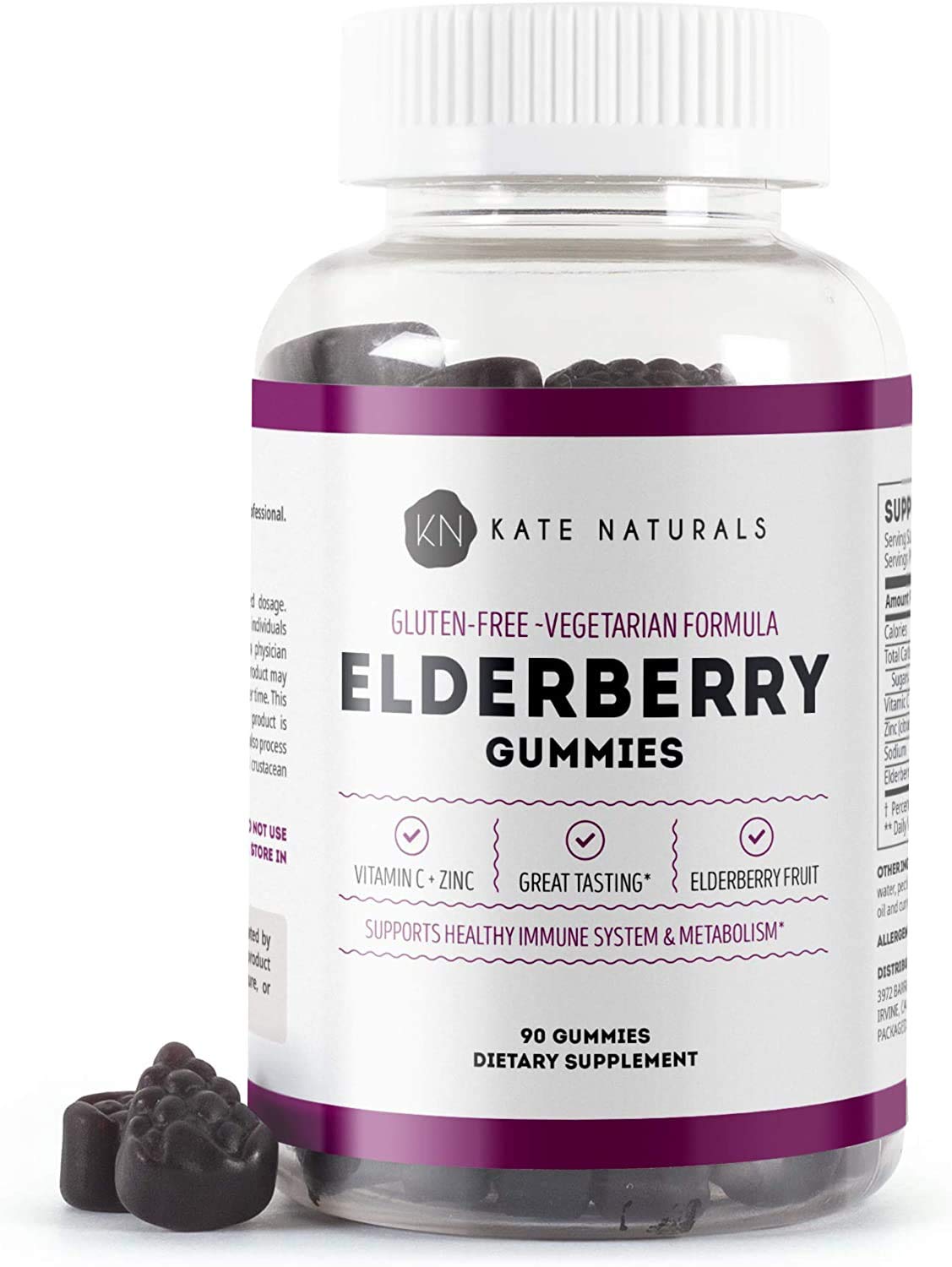 Kate Naturals Elderberry Gummies jar on kitchen counter for convenient daily immune support.