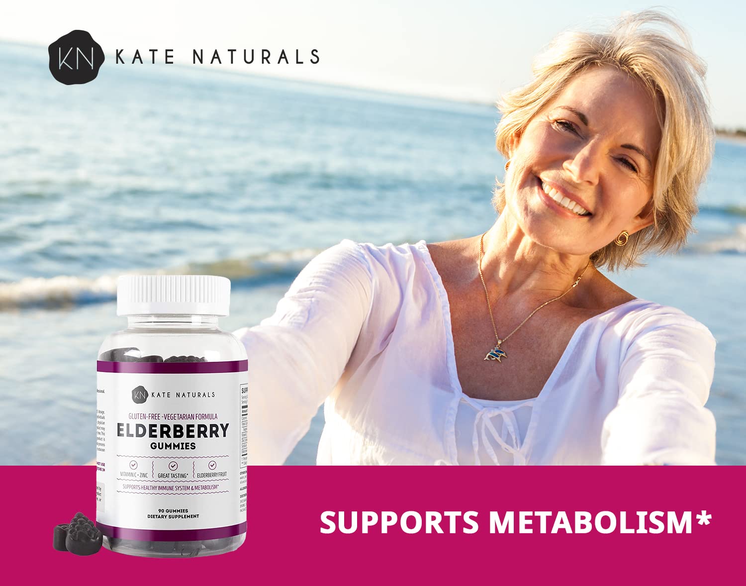Kate Naturals Elderberry Gummies serving for kids, tasty and easy to take.