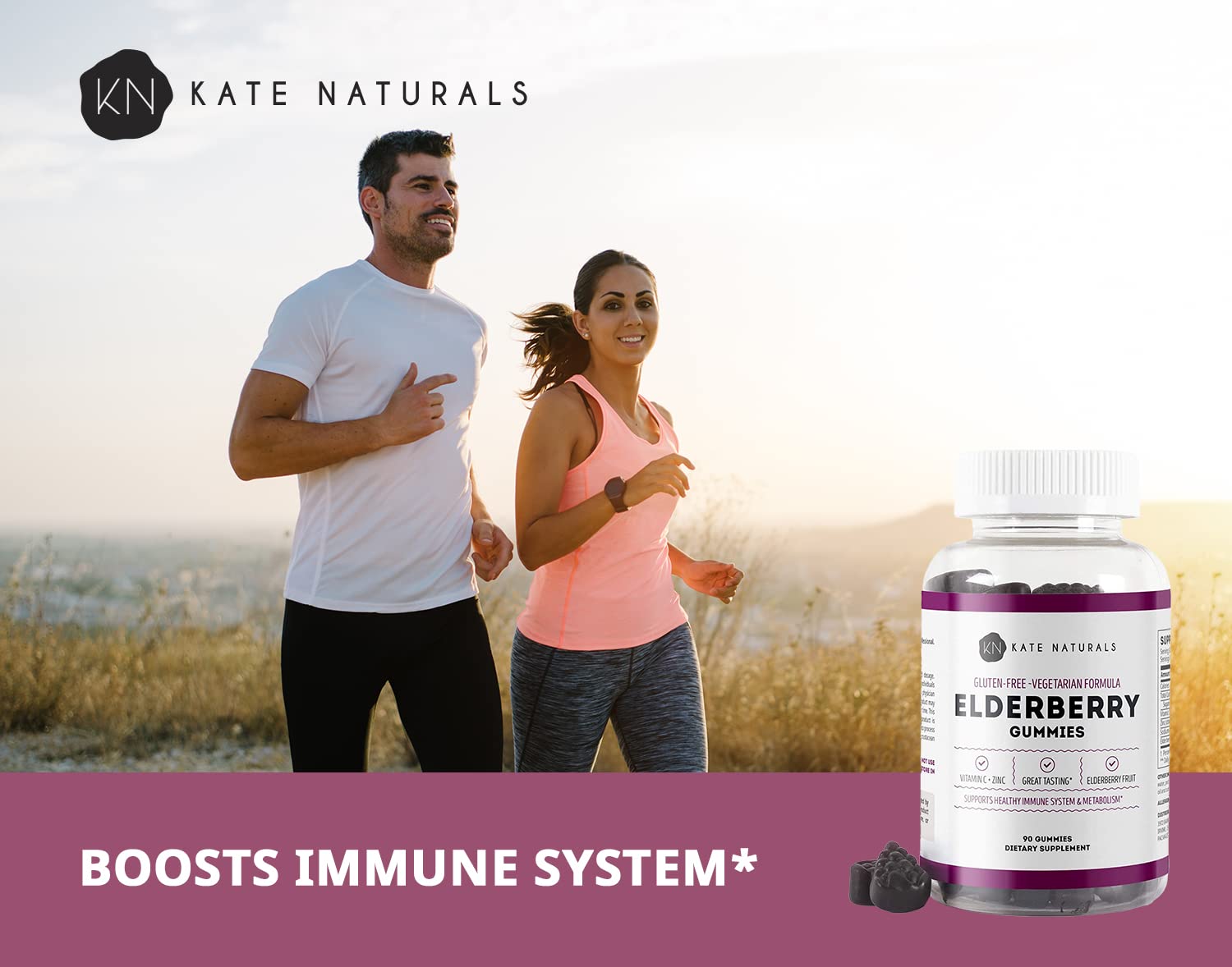 Kate Naturals Elderberry Gummies being poured into hand for easy daily consumption.