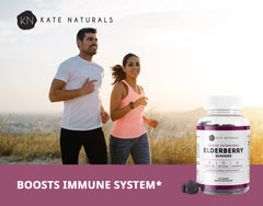 Kate Naturals Elderberry Gummies being poured into hand for easy daily consumption.