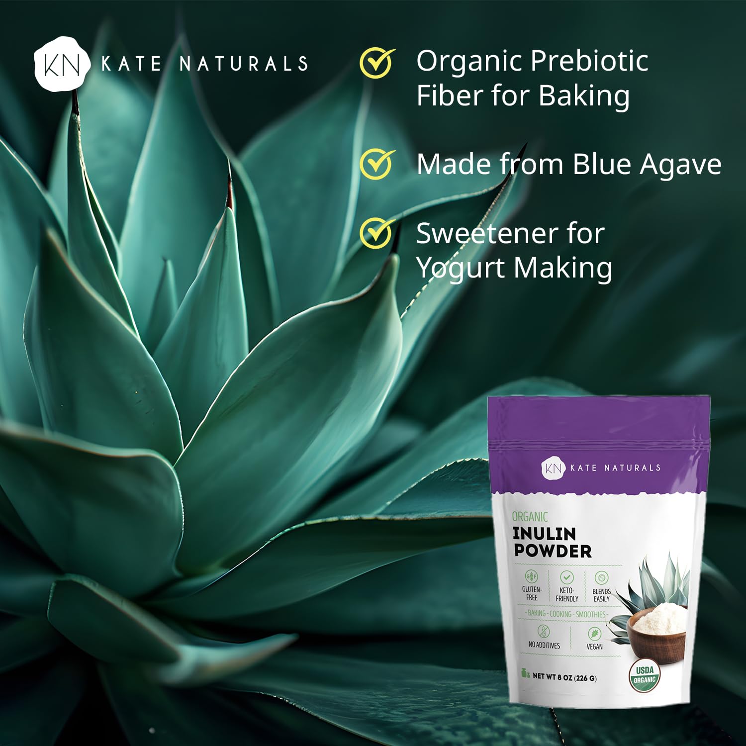 Measuring spoon with Kate Naturals inulin for precise daily fiber addition