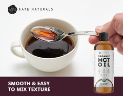 Kate Naturals MCT Oil glass bottle close-up — premium oil.