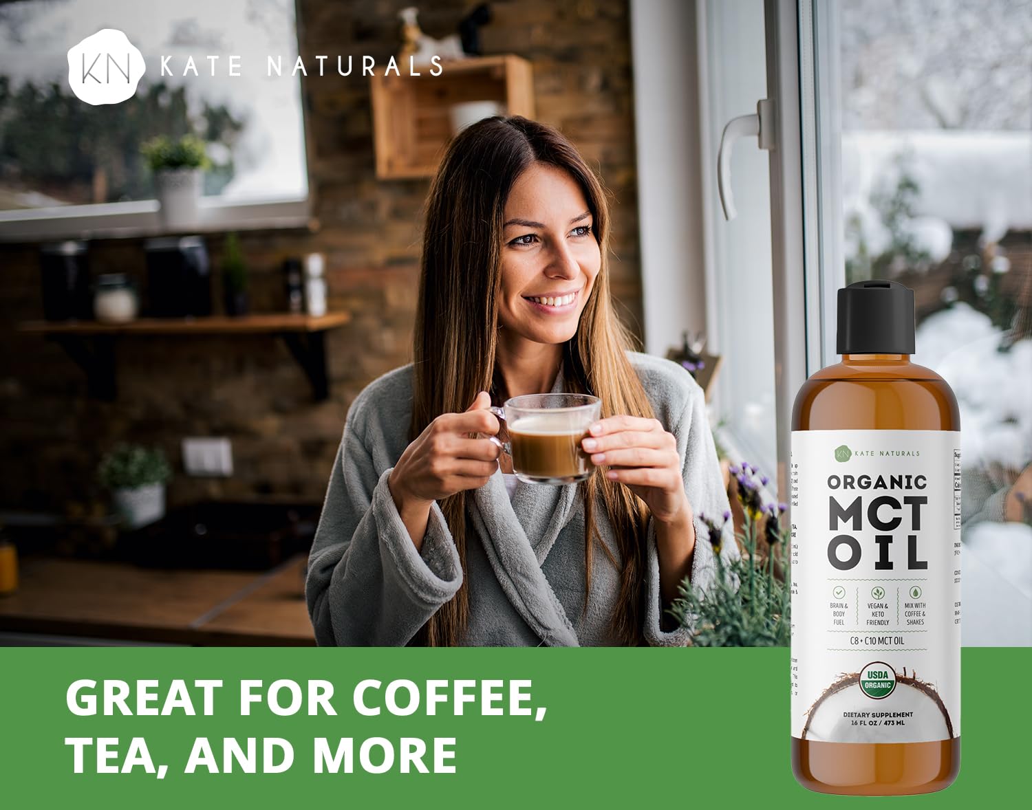 Kate Naturals MCT Oil organic label — certified organic, pure MCT.