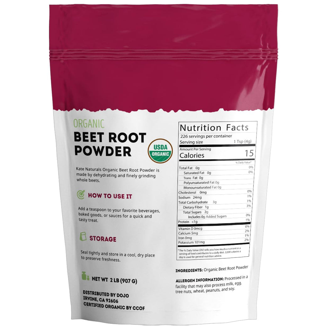 Kate Naturals beet root powder added to juice for natural color and nutrients.