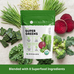 Kate Naturals powder bottle with label close-up, highlighting organic, sugar-free nutrition.
