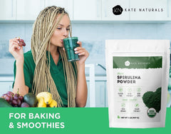 Kate Naturals Spirulina Powder mixed into dough or dressing for nutrient-rich recipes.