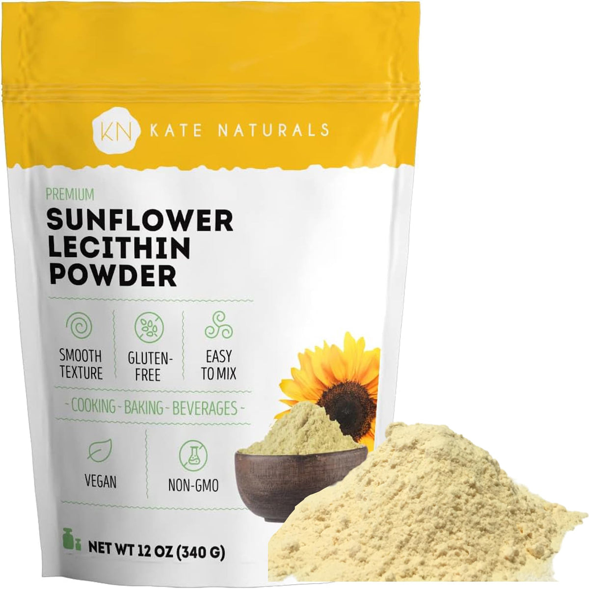Kate Naturals sunflower lecithin powder bottle ready for baking and emulsification