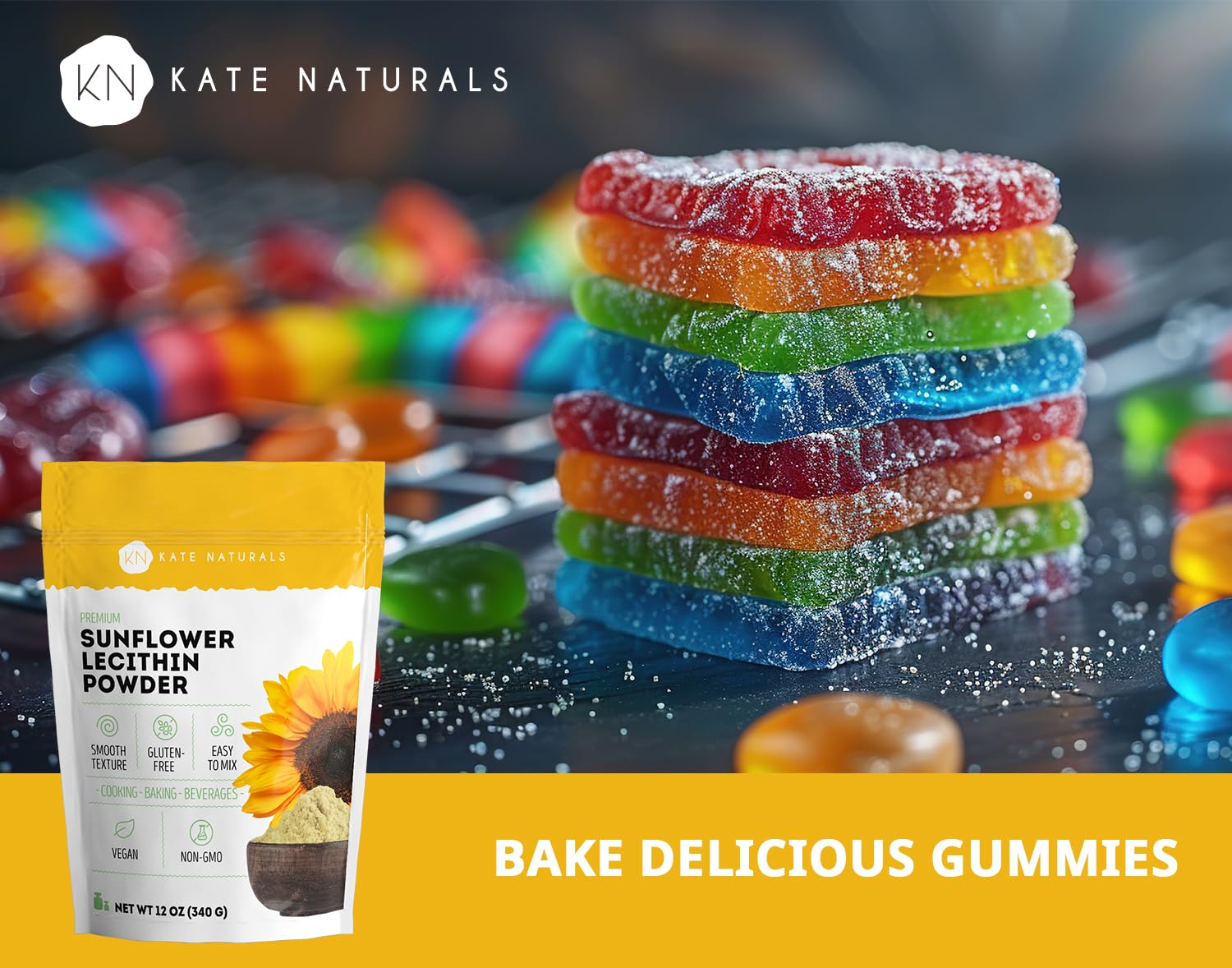 Kate Naturals sunflower lecithin powder in measuring cup for bread texture