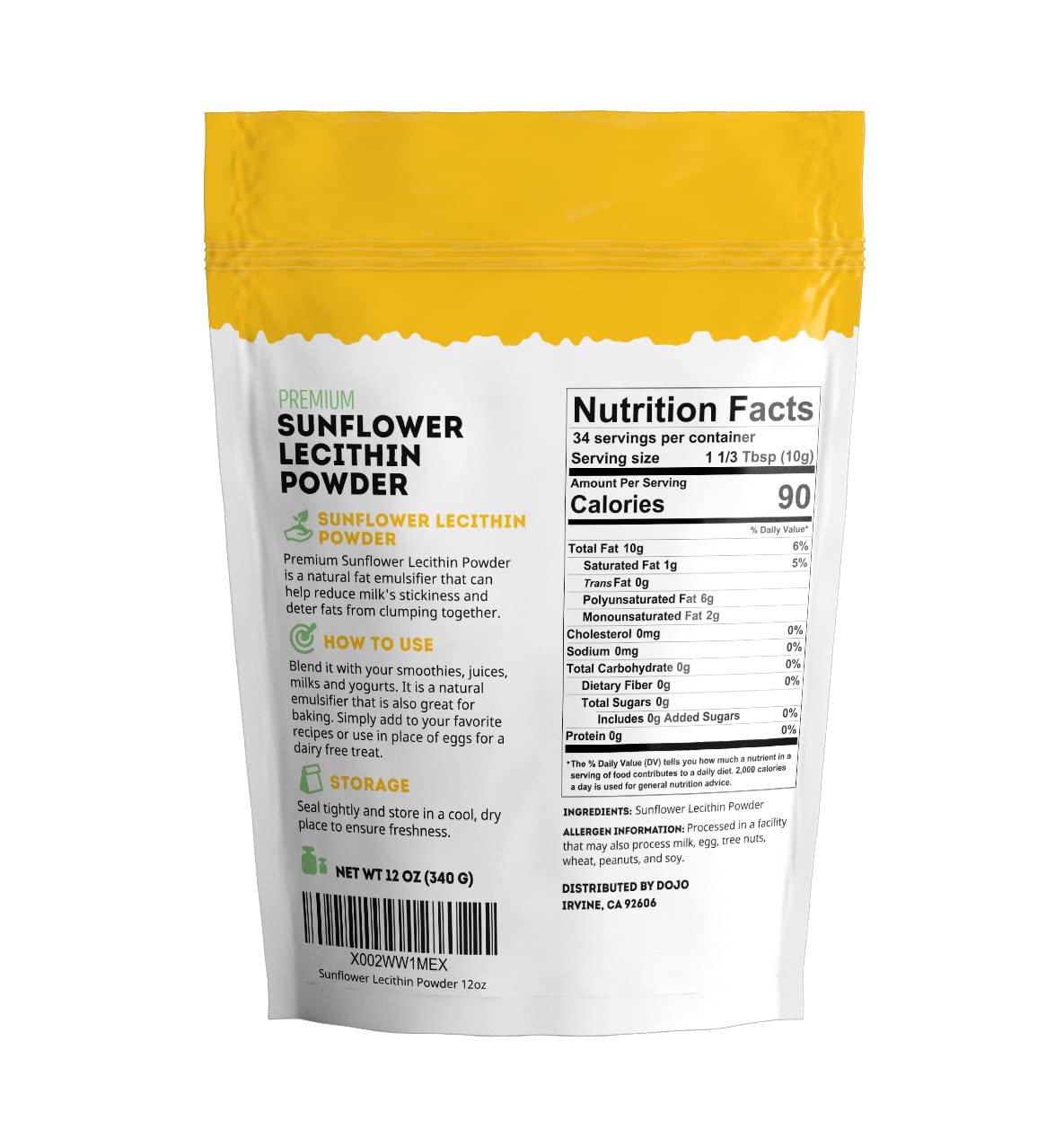 Kate Naturals sunflower lecithin powder 12 oz packaging for easy use