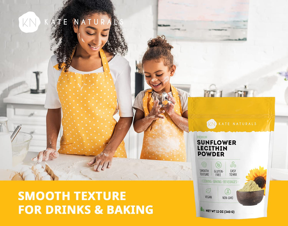 Kate Naturals sunflower lecithin powder on kitchen counter ready for experiments