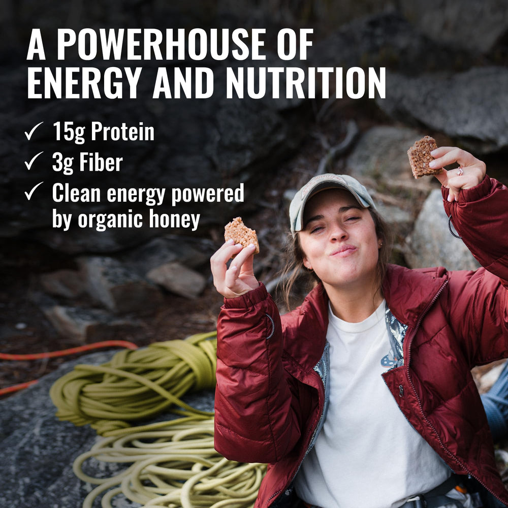 Packaging image showing eco-friendly design and 15 g plant-based protein per bar.