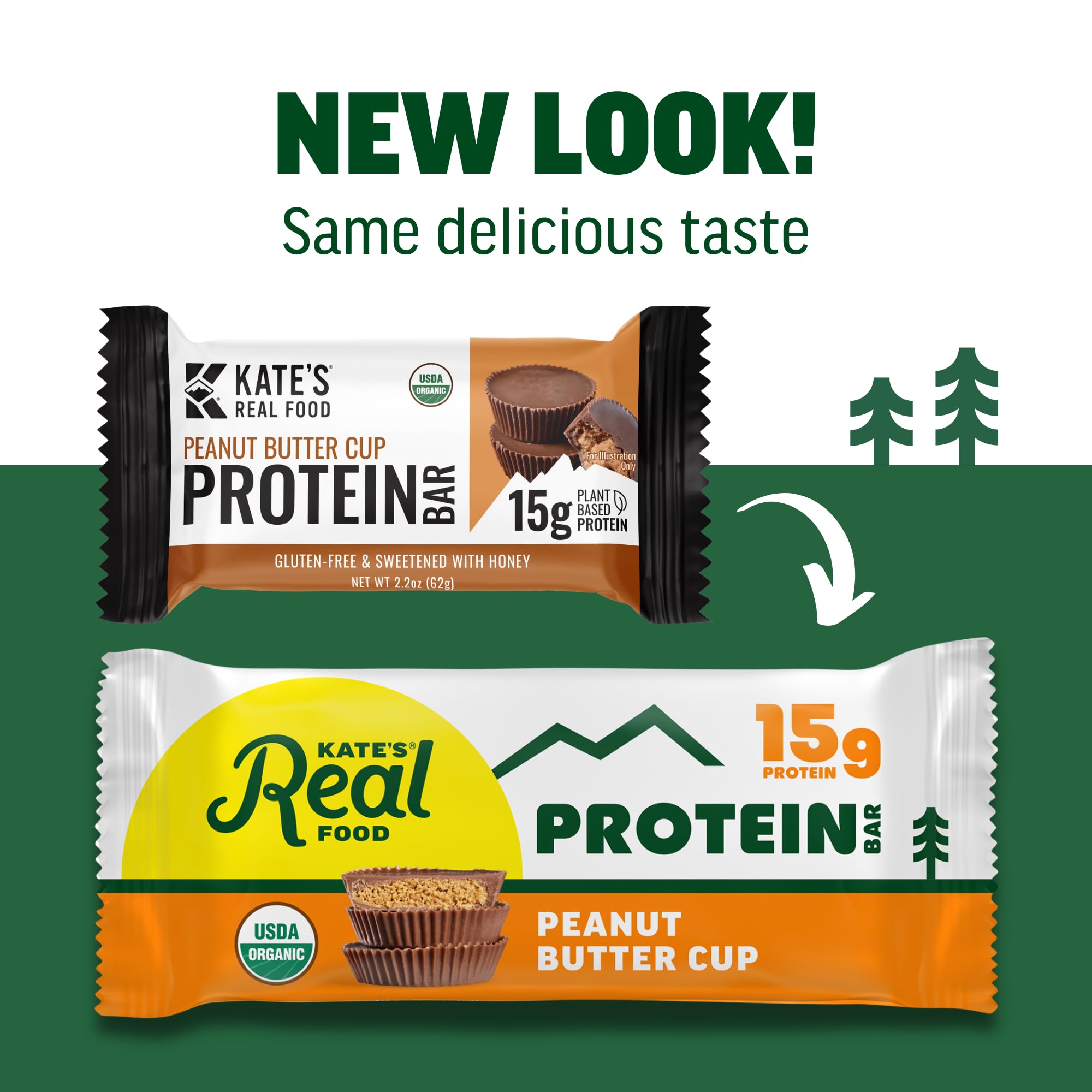 Organic ingredients label on Kate’s Real Food bar highlighting purity and certifications.
