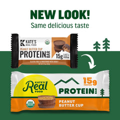 Organic ingredients label on Kate’s Real Food bar highlighting purity and certifications.