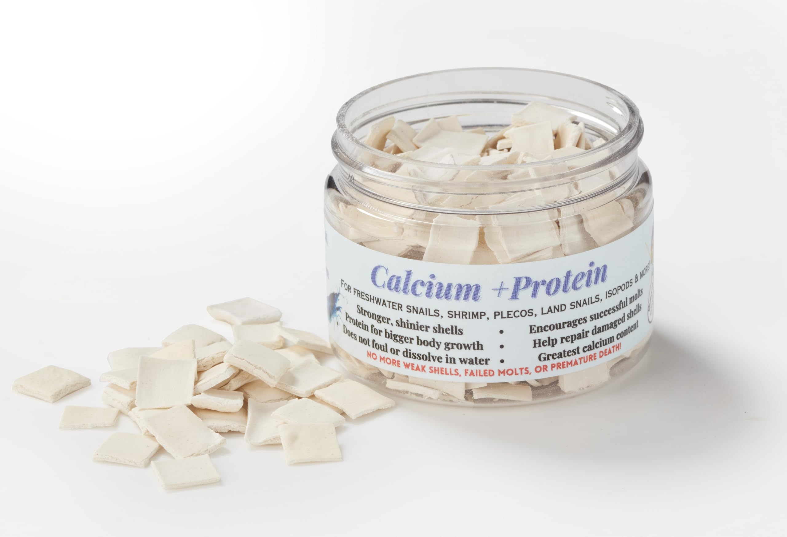 KatsAquatics calcium-protein tablet closeup shows natural ingredients for invertebrates.