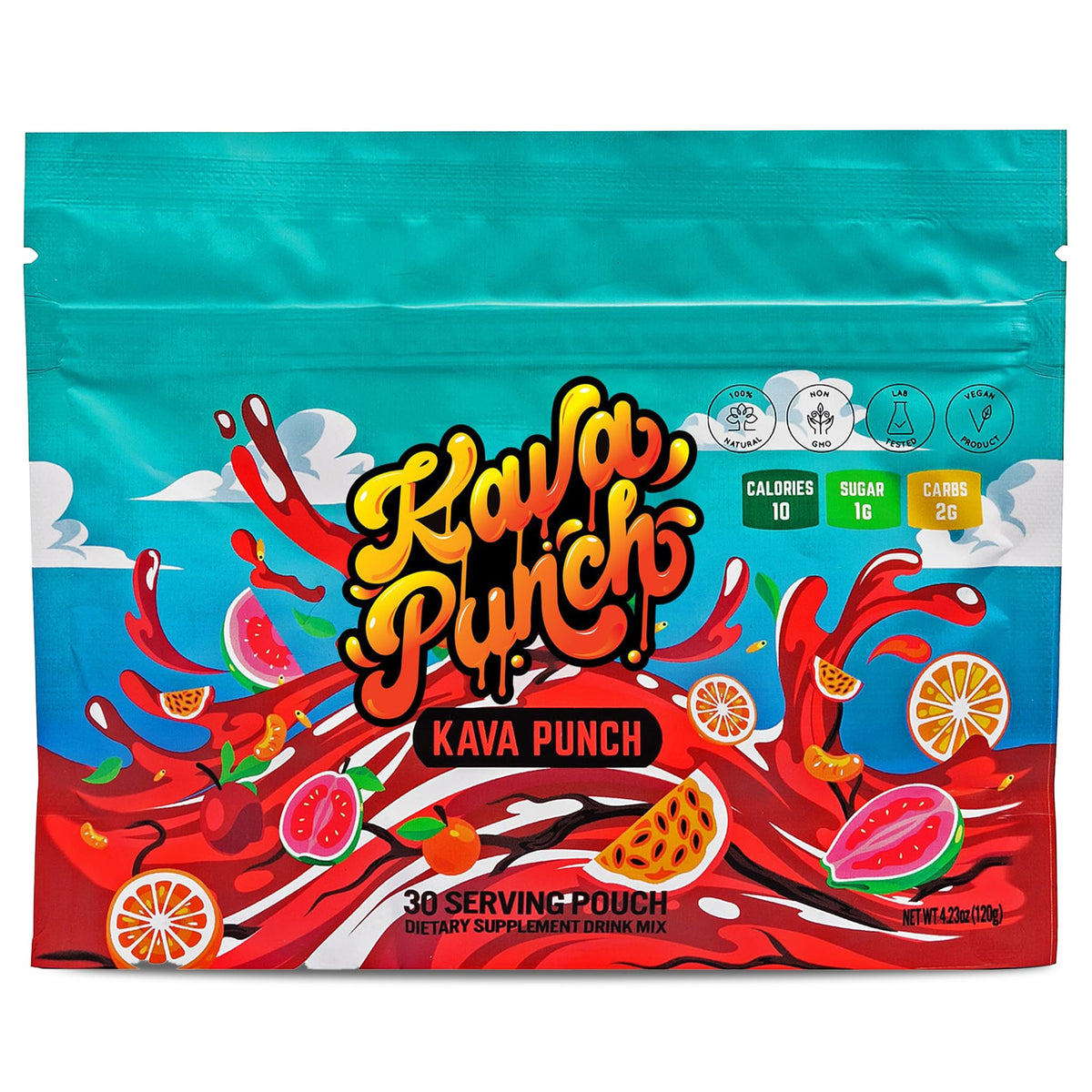 Kava Punch Relaxation Powder bottle front showing premium kava extract benefits
