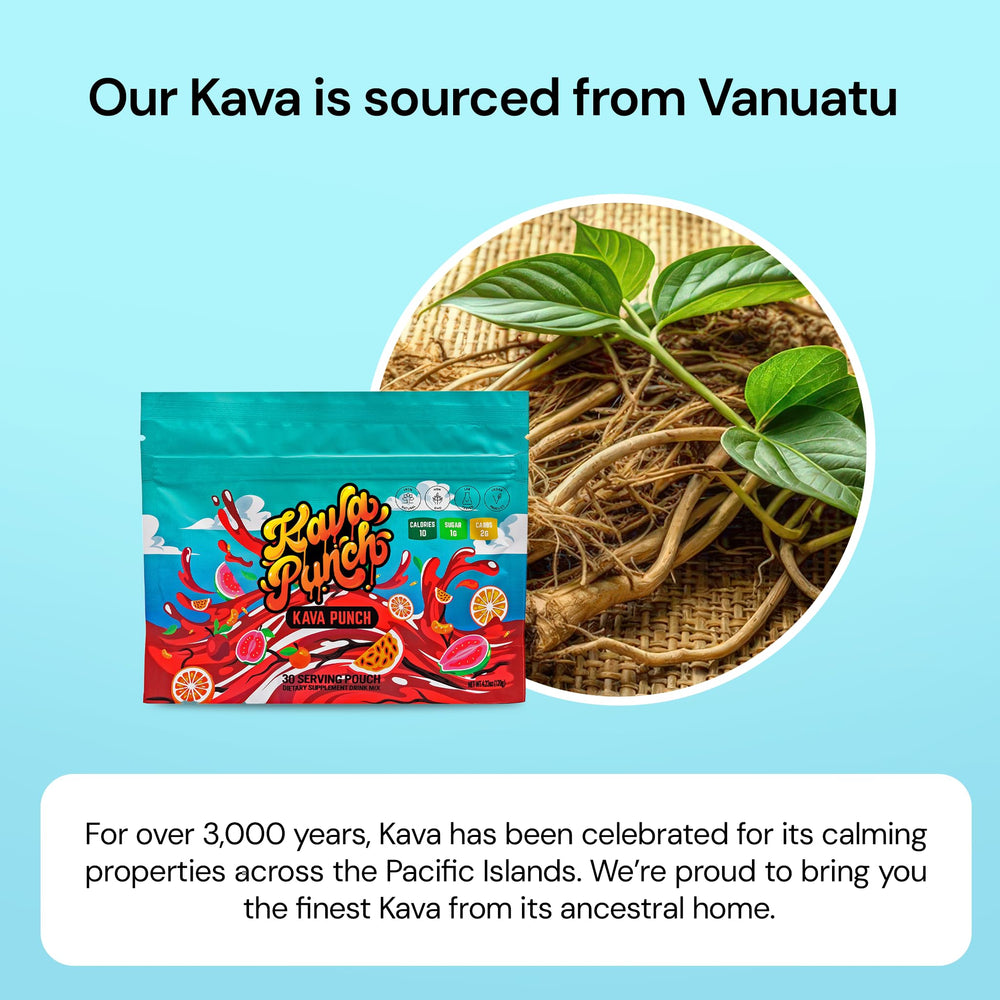 Ingredient highlight of premium kava kava in the blend for relaxation