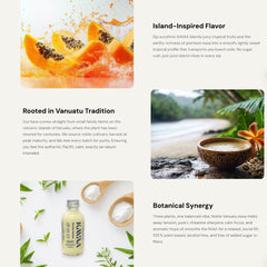 Kavaa Tropical Chill ingredients close-up featuring kava root and botanicals.