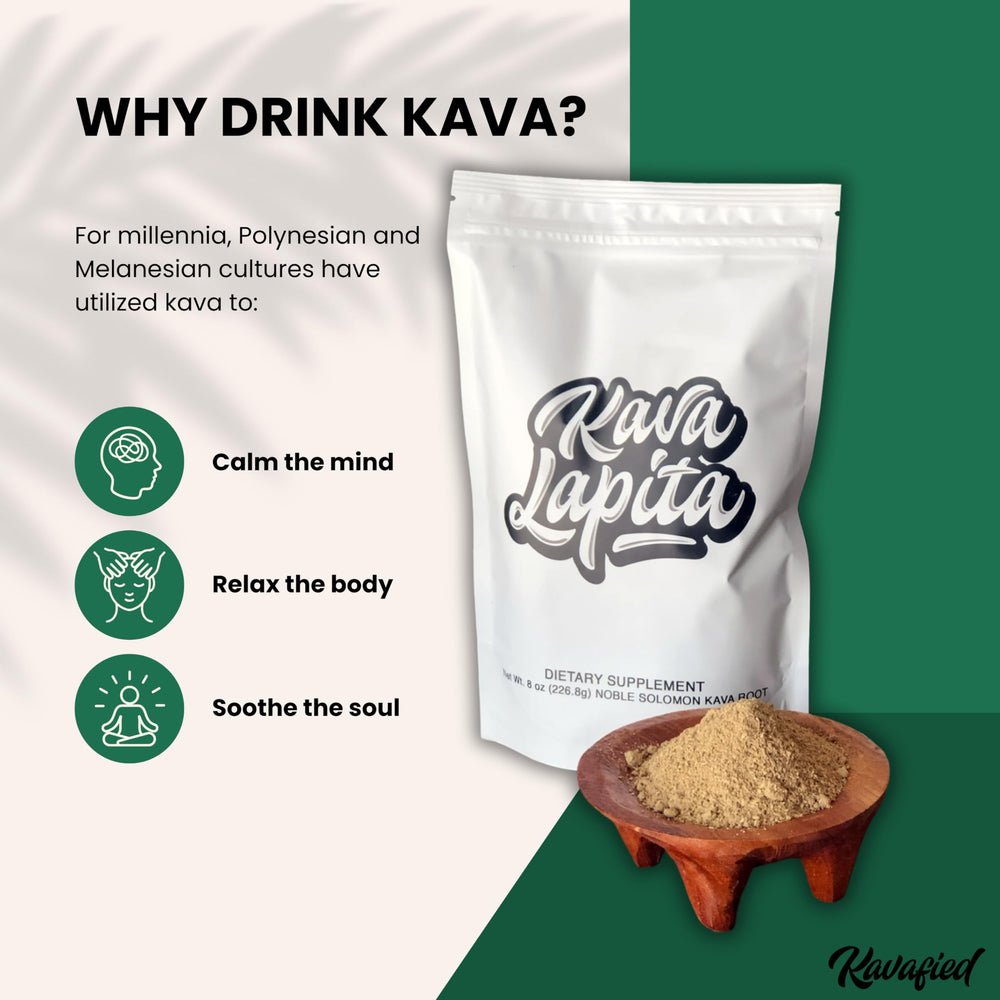Kavafied KAVA LAPITA ground powder ideal for a smooth, soothing kava brew.