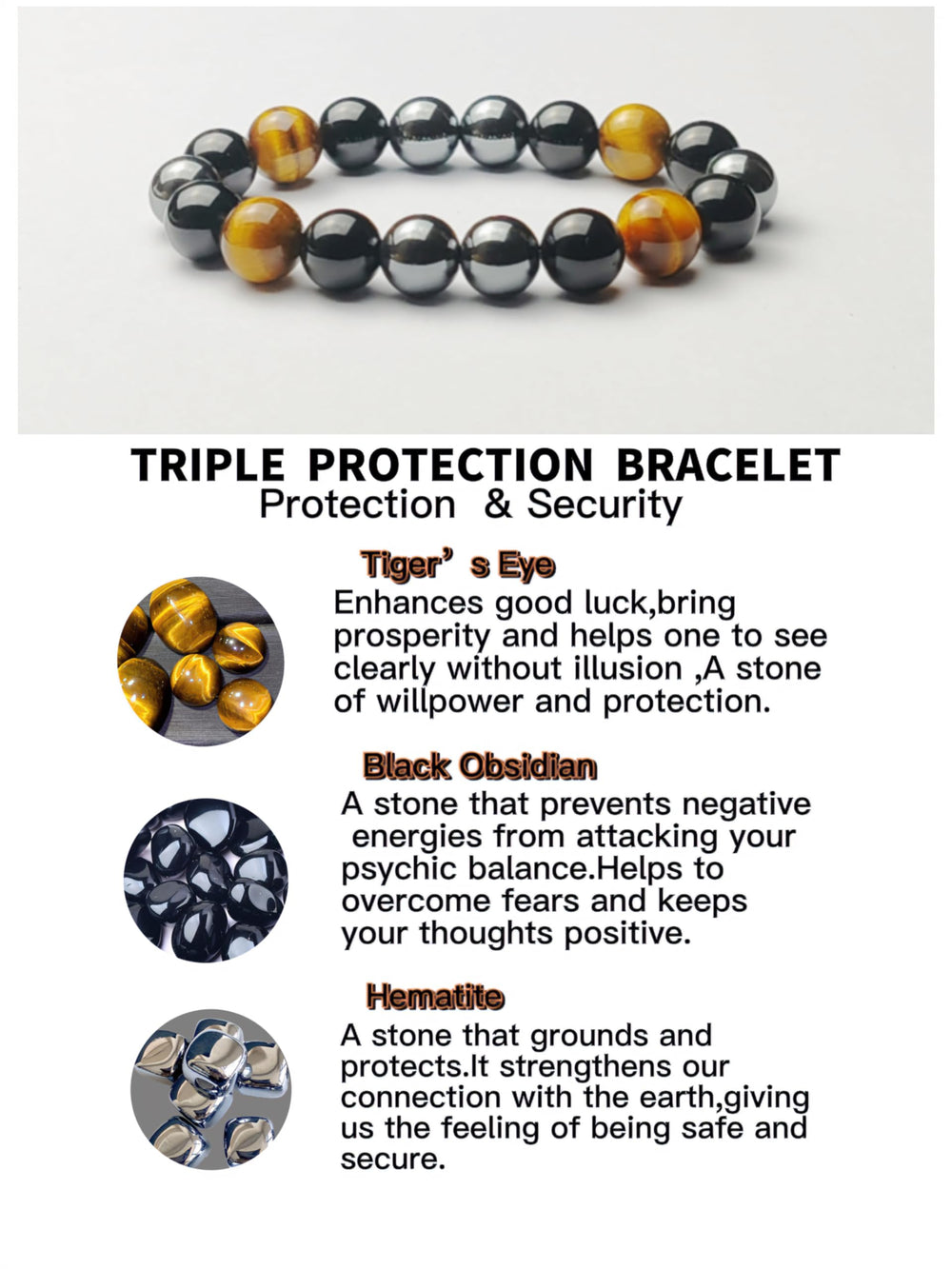 KAVAGOBO triple protection bracelet obsidian bead showing protective energy