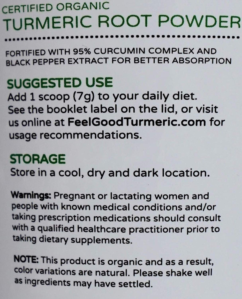 Kaxilu Feel Good Turmeric label with USDA Organic seal indicating certified quality.