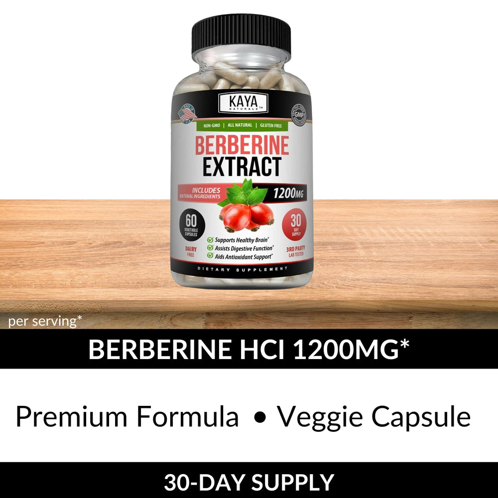 Kaya Naturals Berberine HCL bottle on kitchen counter