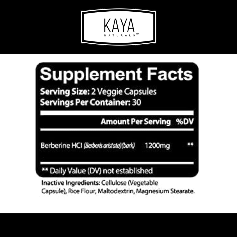 Close-up Kaya Naturals Berberine HCL capsules, a convenient vegetarian supplement