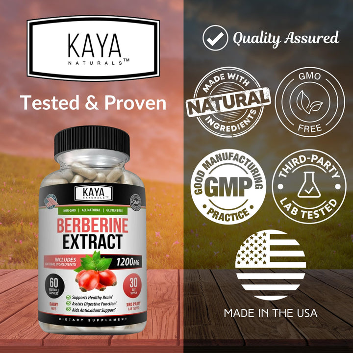 Pack of 2 Kaya Naturals Berberine HCL bottles on display