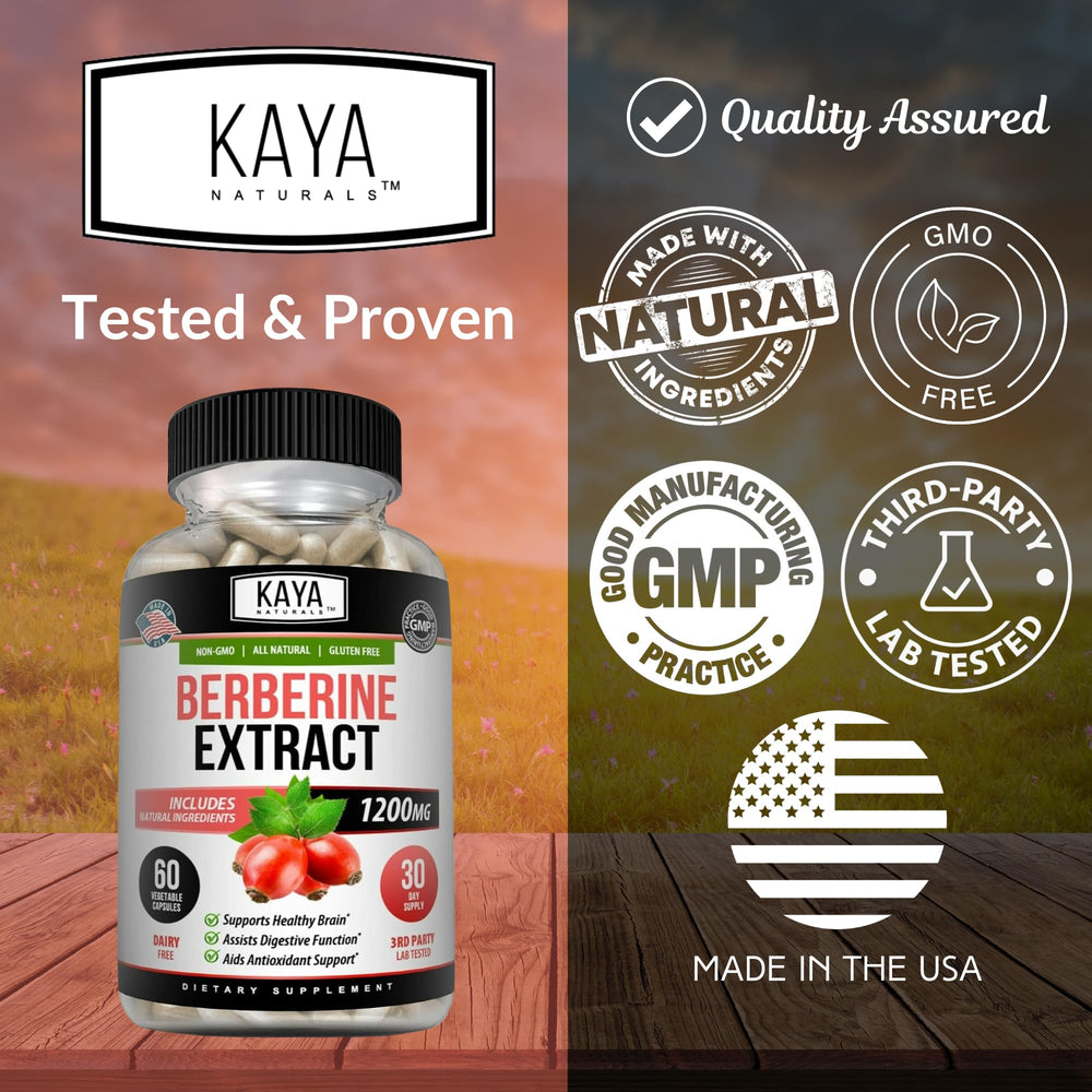 Pack of 2 Kaya Naturals Berberine HCL bottles on display