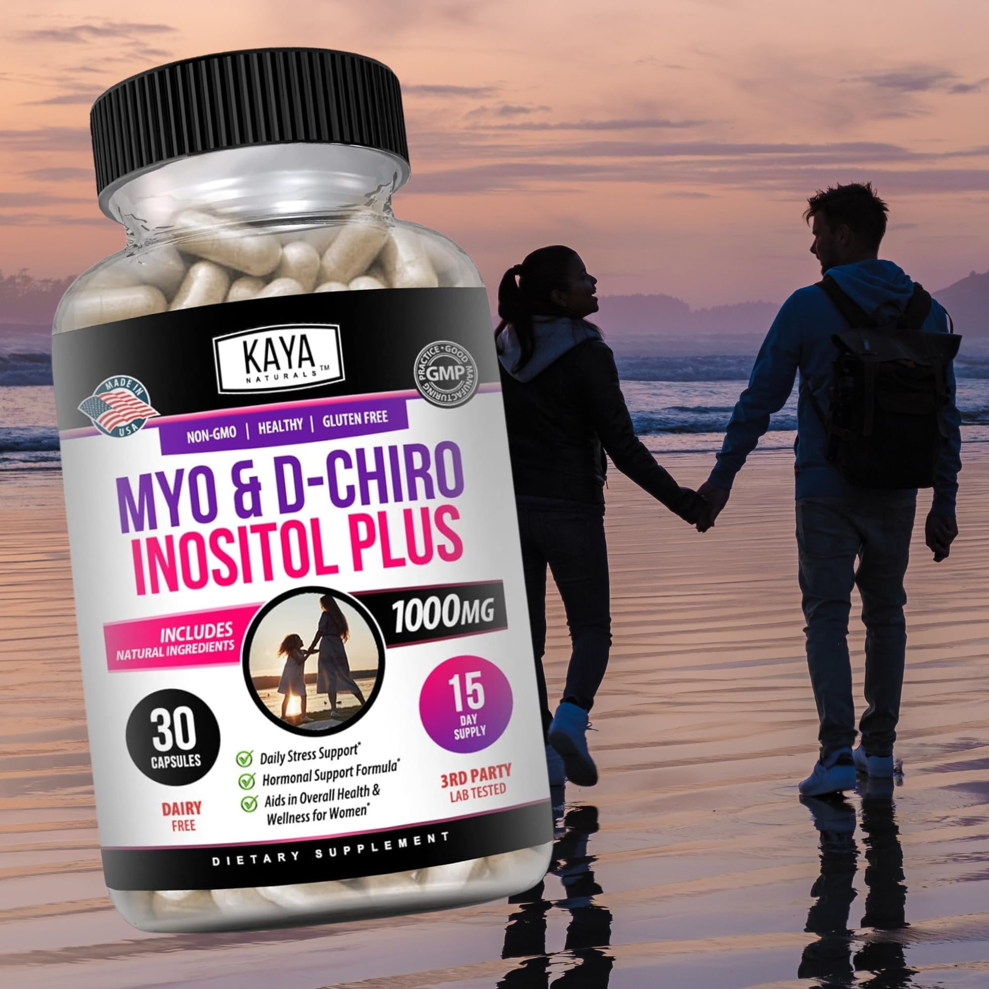 Kaya Naturals capsules beside water for convenient daily intake.